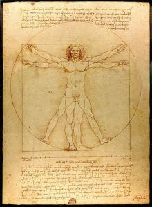 Vitruvian Man by Leonardo da Vinci, Galleria dell' Accademia, Venice (1485-90). Image by Luc Viatour,  www.Lucnix.be, in the public domain.